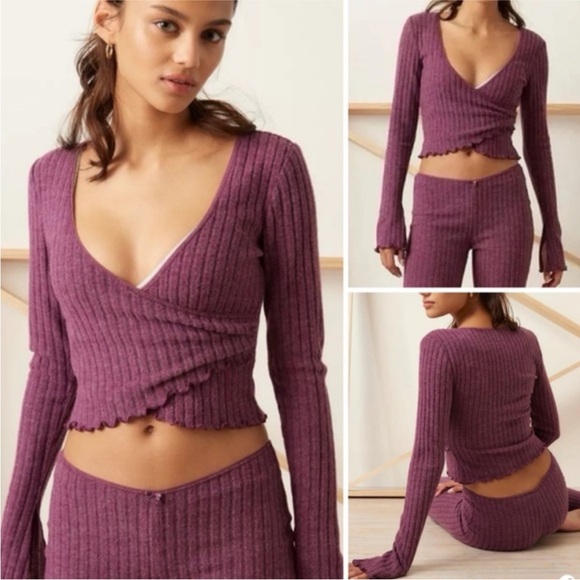 Urban Outfitters Tops - Out From Under Urban Outfitters Lila Ribbed Wrap Top XS NWT